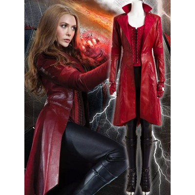 Film Marvel Comics Captain America 3: Civil War Scarlet Witch in pelle scamosciata rossa/pelle PU Costumi Cosplay Halloween