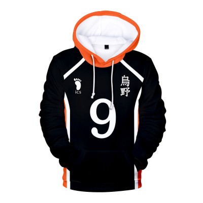 Haikyuu !! Tobio Kageyama NO.9 Felpe nere con cappuccio Anime Merchandise Felpe con cappuccio casual per adolescenti Carnevale