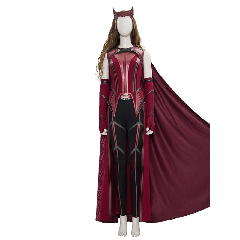 Wanda Vision Scarlet Witch Borgogna Poliestere Marvel TV Drama Set completo Costumi Cosplay