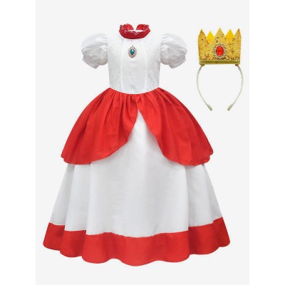 Super Mario Bros Cosplay Peach Princess Kid Costumi Cosplay V2 Carnevale