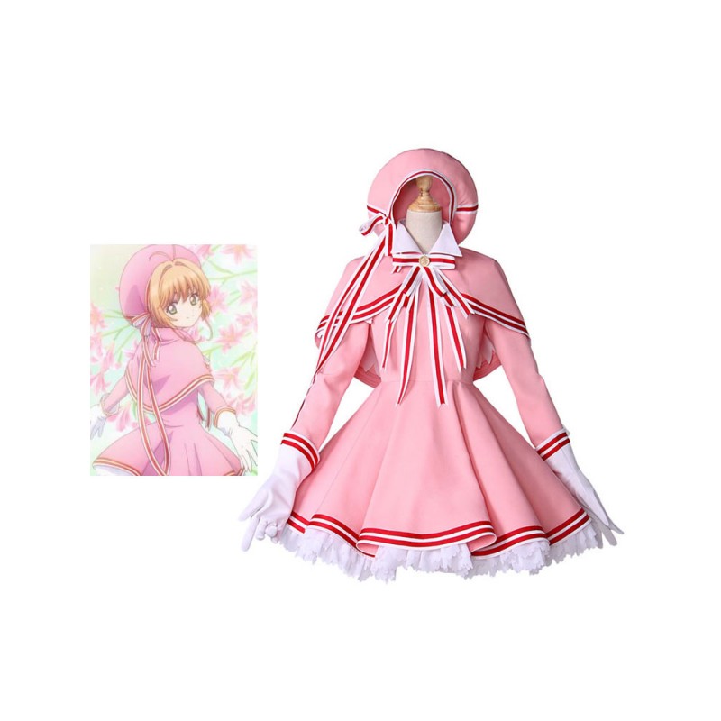 Costume Carnevale Costumi sexy Cardcaptor Sakura Kinomoto Sakura guanti donna rosa set Anime Giapponesi in panno uniforme Halloween