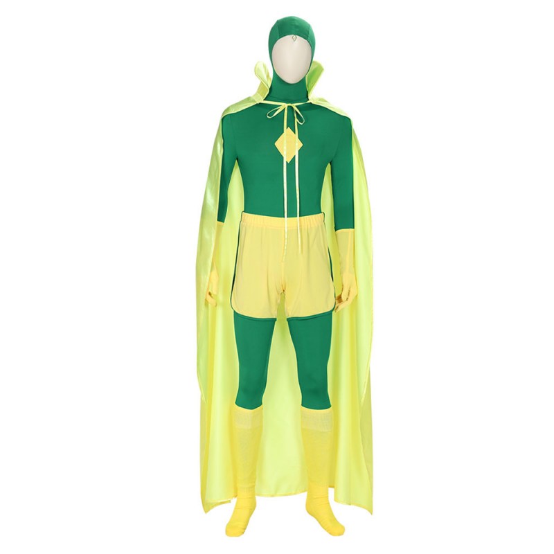 Marvel Cosplay Avengers Vision Tuta verde Capo giallo TV Drama Set completo Costumi Cosplay Carnevale Halloween