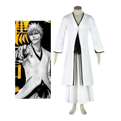 Costume Carnevale Bleach Bleach Kurosaki Ichigo uomo set in panno uniforme cintura bianco Costumi Cosplay Carnevale Halloween