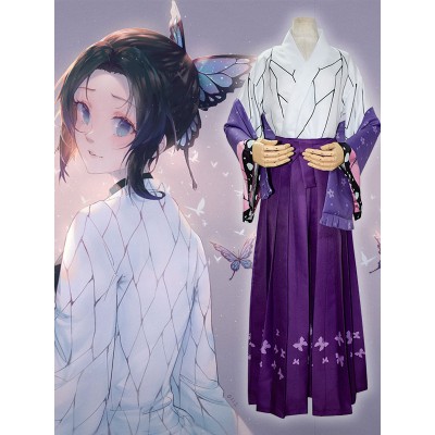 Demon Slayer: Kimetsu No Yaiba Kochou Shinobu Kimono con stampa floreale viola Anime Costumi Cosplay Tute Unisex Halloween