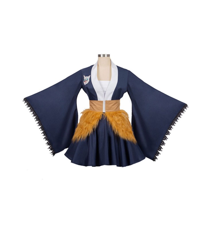 Demon Slayer: Kimetsu no Yaiba Hashibira Inosuke blu scuro Kimono Maid Dress Costumi Cosplay Carnevale