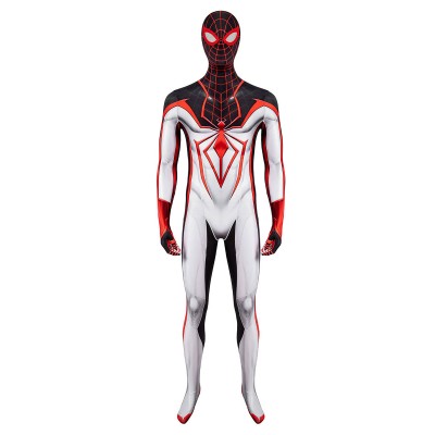 Costume da uomo Spiderman Miles Morales TRACK White Superheros Lycra Spandex Tuta Catsuits Zentai Carnevale