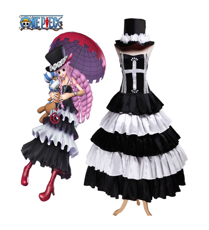 Costume Carnevale Bianco nero a strati Perona One Piece Costumi Cosplay Carnevale Halloween