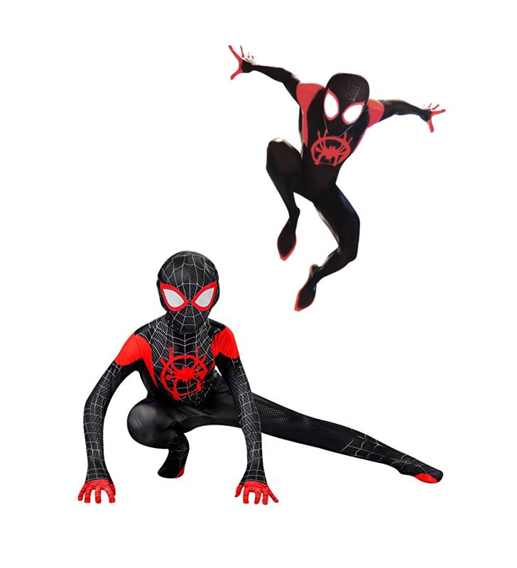 Kids Black Spiderman into the spider verse Lycra Spandex Fabric Unisex Zentai Suit Costumi per tutto il corpo Carnevale