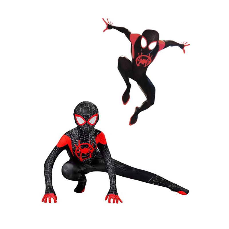 Kids Black Spiderman into the spider verse Lycra Spandex Fabric Unisex Zentai Suit Costumi per tutto il corpo Carnevale