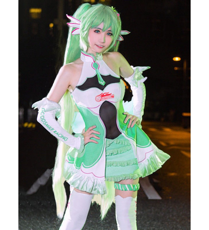 Costume Carnevale VOCALOID Hatsune Miku Gioco verde chiaro accessori per la testaCalze sopra al ginocchioGiarrettieraabitocoprimaniche set donna Costumi Cosplay Carnevale Halloween