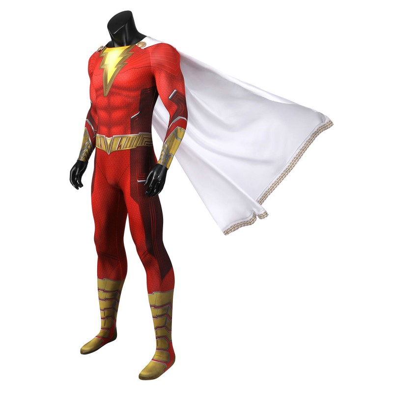 Shazam Fury of the Gods Red Lycra Spandex Tights Cloak Supereroi Costume completo Costumi Cosplay Carnevale